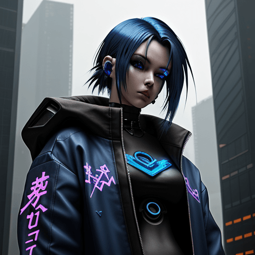 AI generated: Cyberpunk dark blue hair Cool anime character realistic futuristic modern