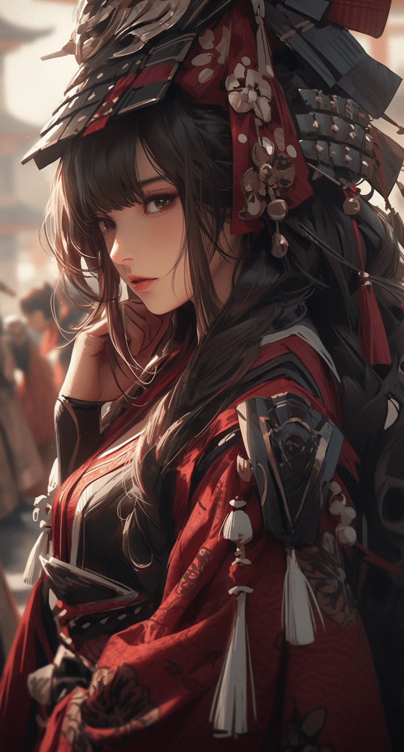 AI generated: female asian samurai wallpapers on download, in the style of gothic dark and moody tones, unreal eng...