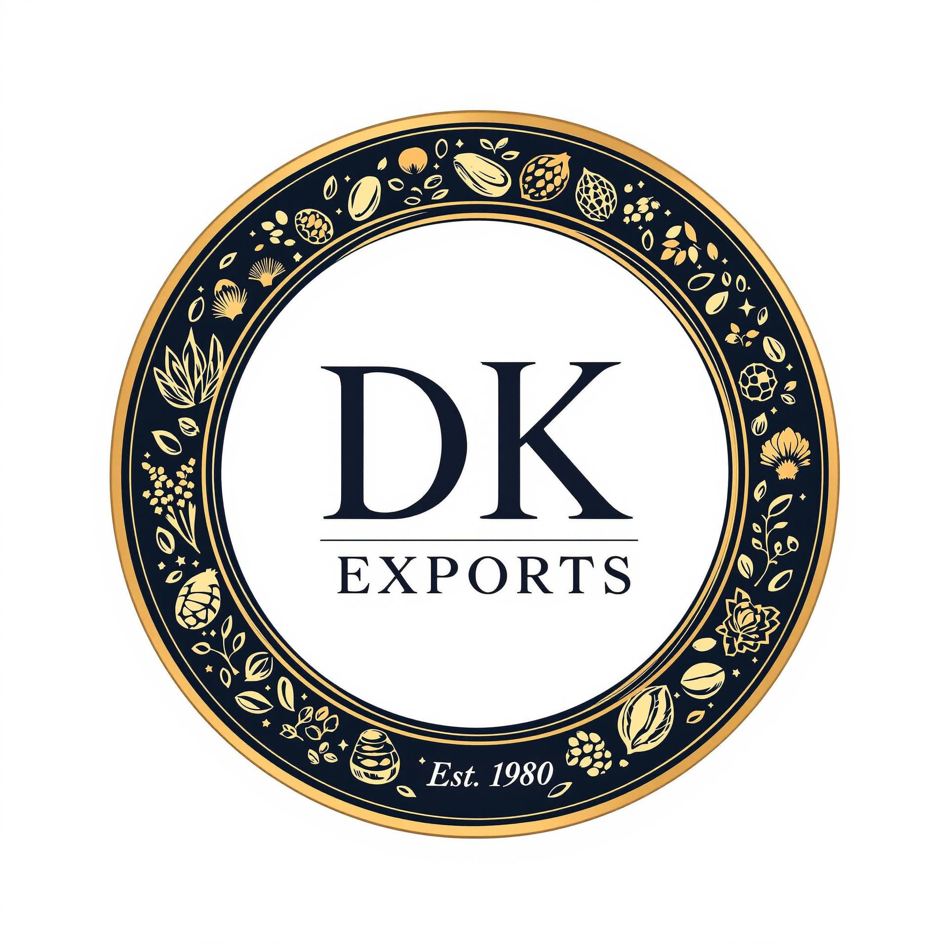 AI generated: Design a professional logo for DK Exports, a global import-export brand specializing in nuts, seeds,...