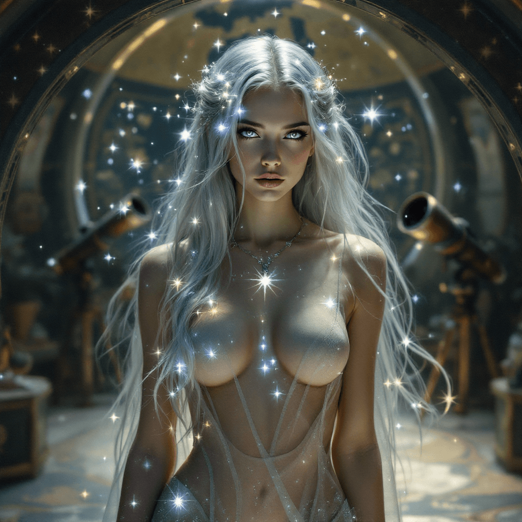 AI generated: The Starlight Seer: An ethereal character with long, flowing, silver hair that seems to sparkle with...