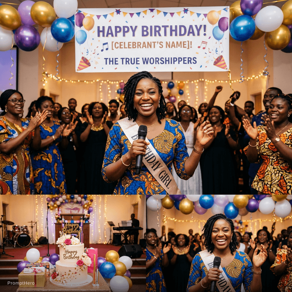 AI generated: A birthday design with the picture of the celebrant from The True Worshippers.