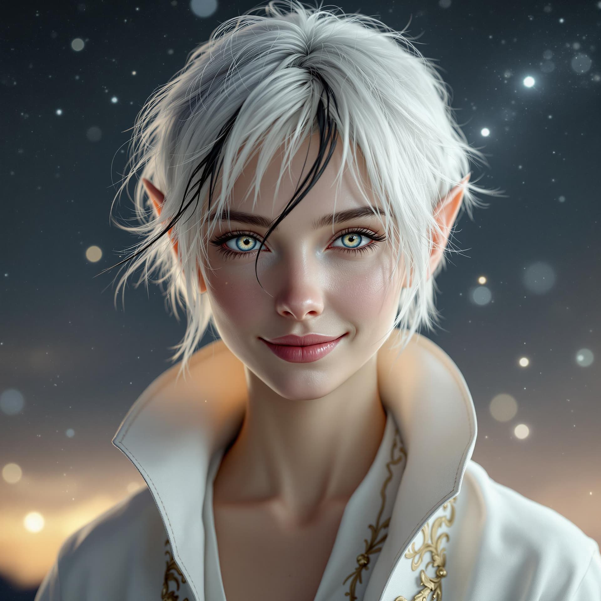 AI generated: High resolution photography, photorealistic portrait angelic female elf. handsome swashbuckler, soft...