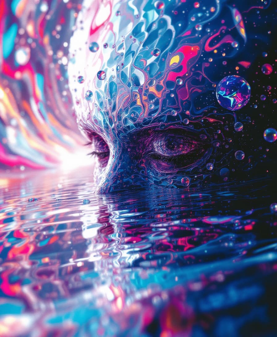 AI generated: Ominous drowning in psychedelic space inspired by hajime sorayama --s 750 --v 6.0