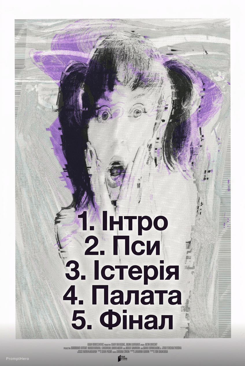 AI generated: 1. Інтро
2. Пси
3. Істерія
4. Палата
5. Фінал