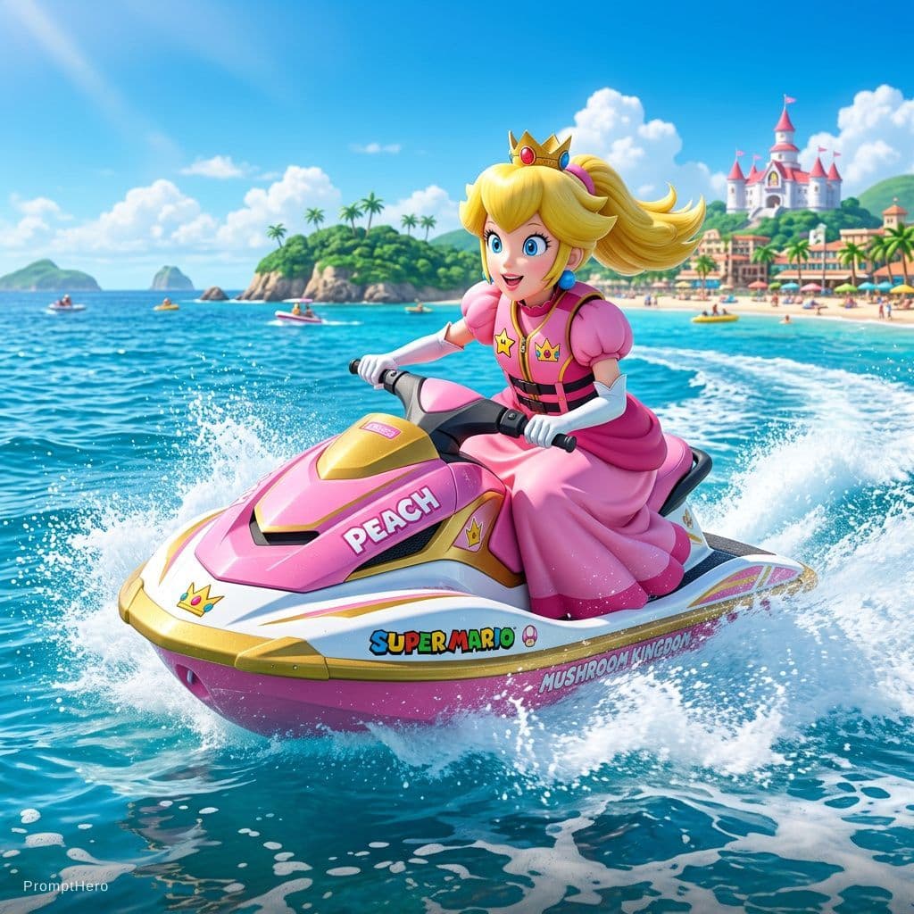 AI generated: princess peach on a jet ski