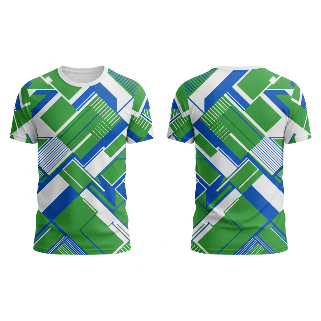 AI generated: 
back and front t shirt mock up White t-shirt on white backdrop. Large vector geometric design usin...
