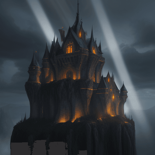 AI generated: the evil villain fortress, raven's nest, photorealistic, dynamic, ultra detailed, fairy lighting, vo...
