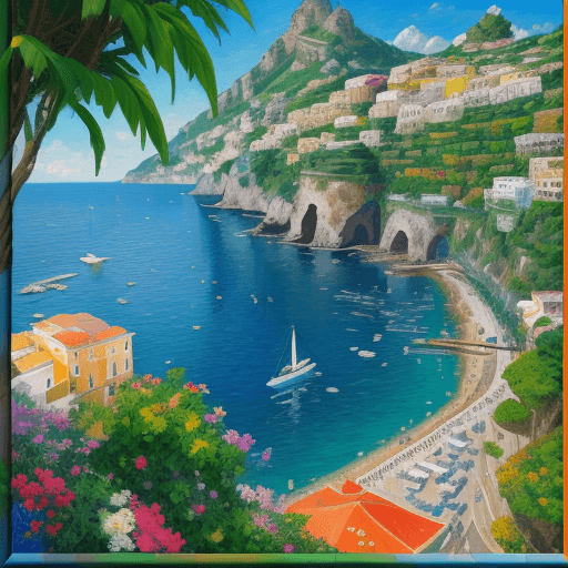 AI generated: amalfi coast, oil painting, impressionist style, sunny day, colorful buildings and domes overlooking...