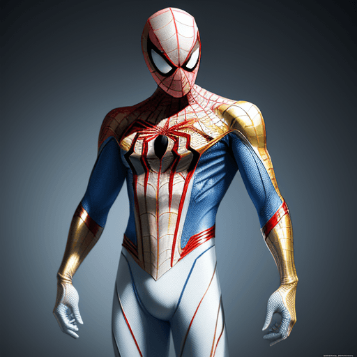 AI generated: spiderman of the future, in modern white suit with golden and blue, with a lot of detail, high quali...