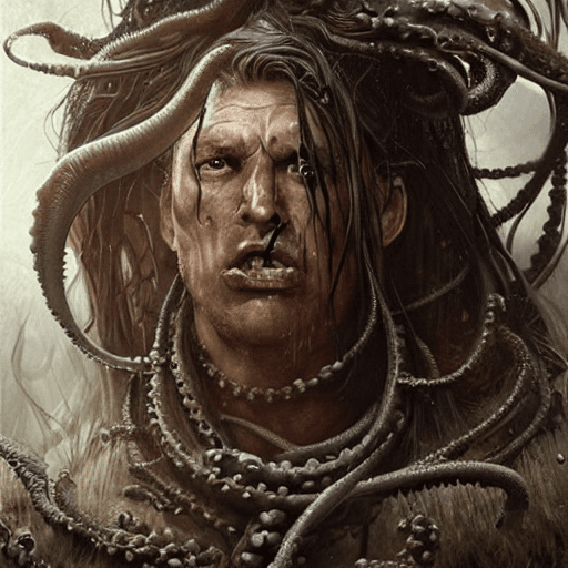 AI generated: Amazing portrait of a beautiful hypermuscled massive body very huge chest dark savage barbarian woma...