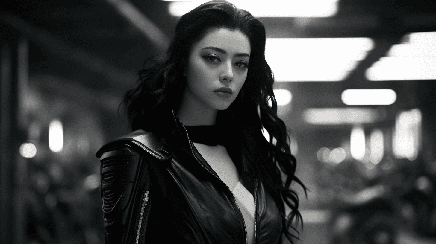 AI generated: Fan Bingbing smiling as a cyberpunk street fighter, 16-35mm lens, f/1.8, global illumination, natura...