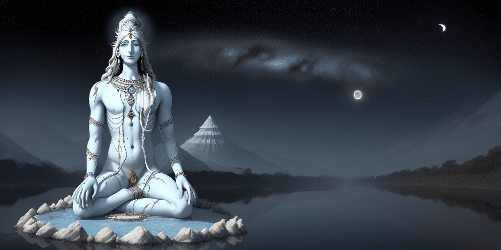AI generated: In the cosmic stillness, Shiva, cloaked in the purity of white, stands as a living canvas of divine ...