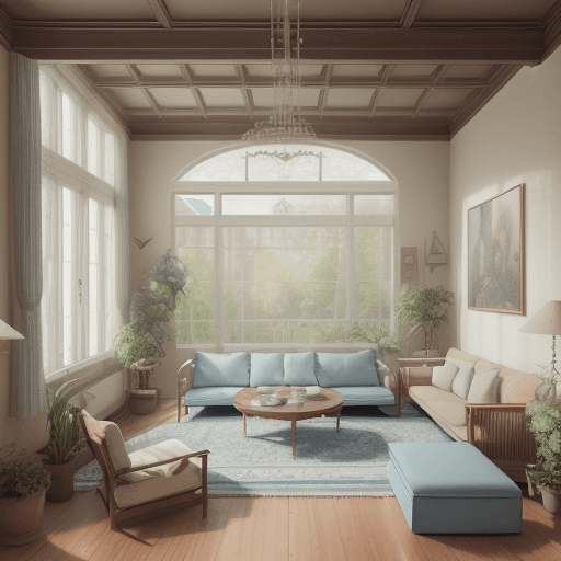 AI generated: High resolution photography interior design, dreamy sunken living room conversation pit, wooden floo...