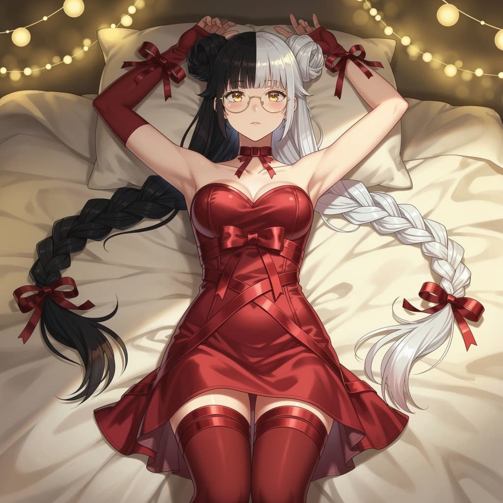 AI generated: The image is a vertical, high-quality semi-realistic (2.5D) anime illustration of a voluptuous young...