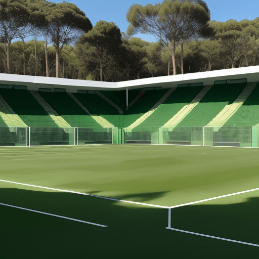 AI generated: Complejo deportivo grande que parezca casa de campo con grandes áreas verdes