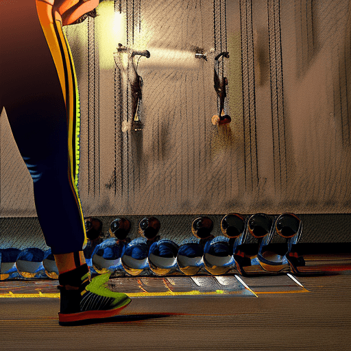 AI generated: Photo of a ultra realistic OLD WOMAN BEND OVER PICKING UP WEIGHTS, IN A TRACK SUIT, dramatic light, ...
