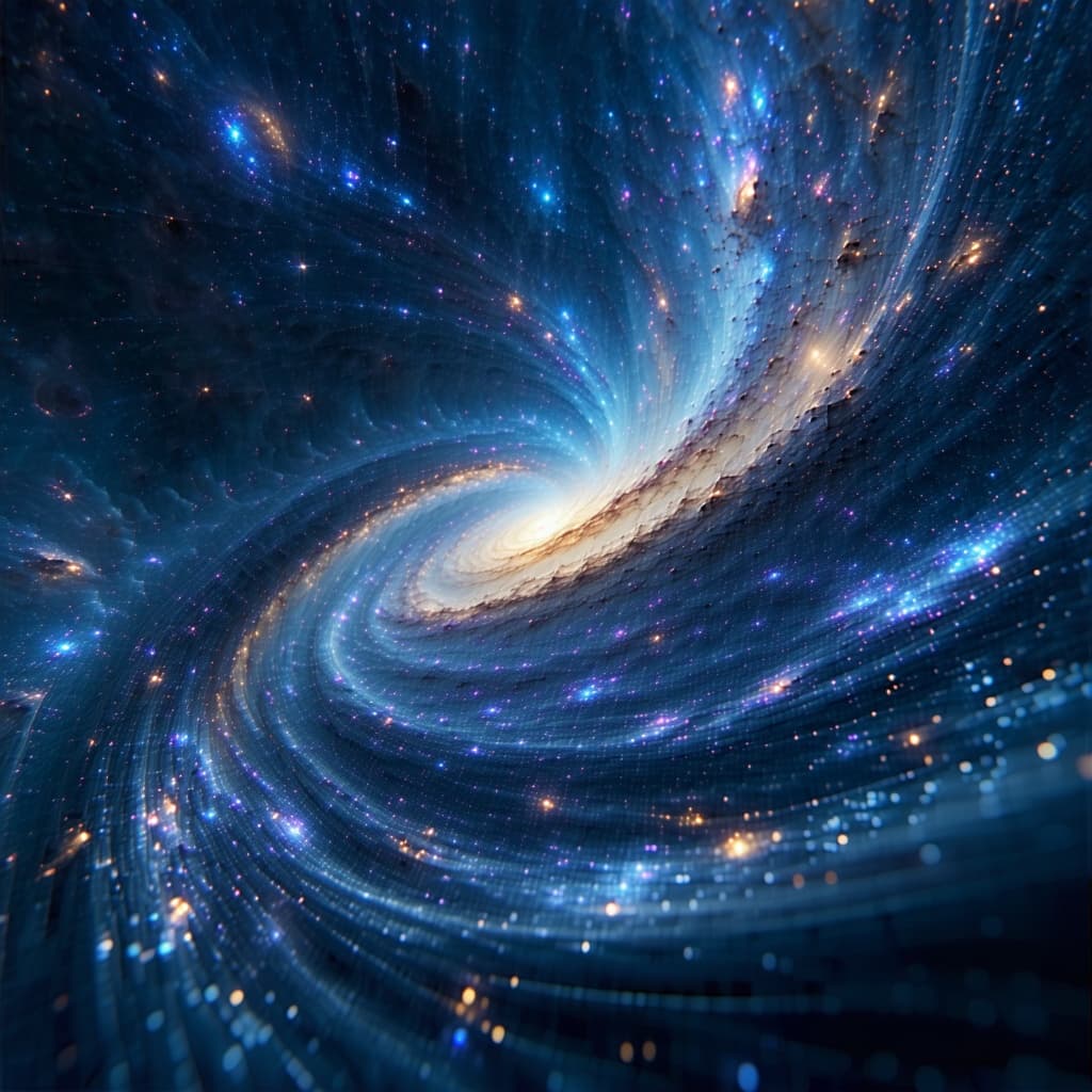 AI generated: warped time and space curving back into each other a flight through the universe as seen by AI. 8d, ...