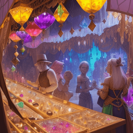 AI generated: The Crystal Bazaar: A marketplace teeming with life, where vendors peddle their wares amidst a dazzl...