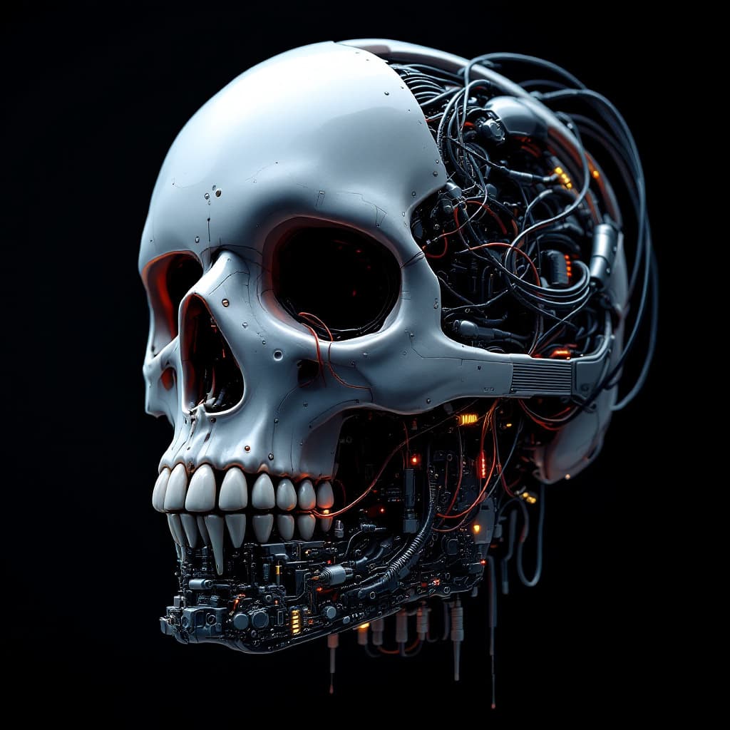 AI generated: highly detailed image of a cybernetic skull, combining elements of both organic and machine, skull i...