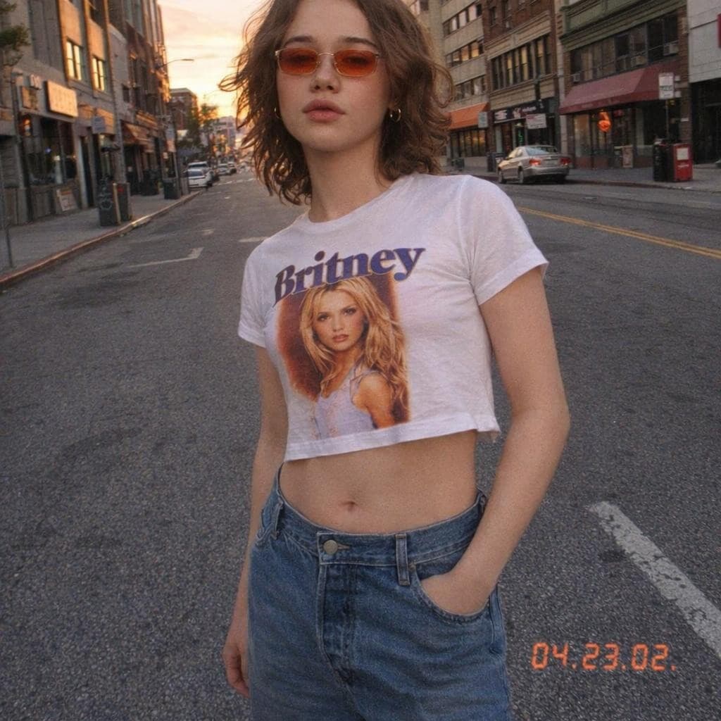 AI generated: A non-binary person in their 20s with wavy shoulder-length hair and subtle retro makeup stands confi...