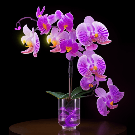 AI generated: Q 7phoenix head, orchid, romantic ,girls bioluminiscent creatures, 