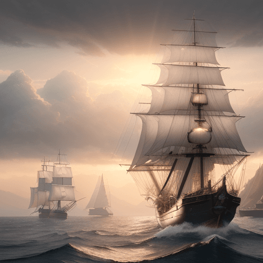 AI generated: Photo of a ultra realistic sailing ship, dramatic light, pale sunrise, cinematic lighting, battered,...