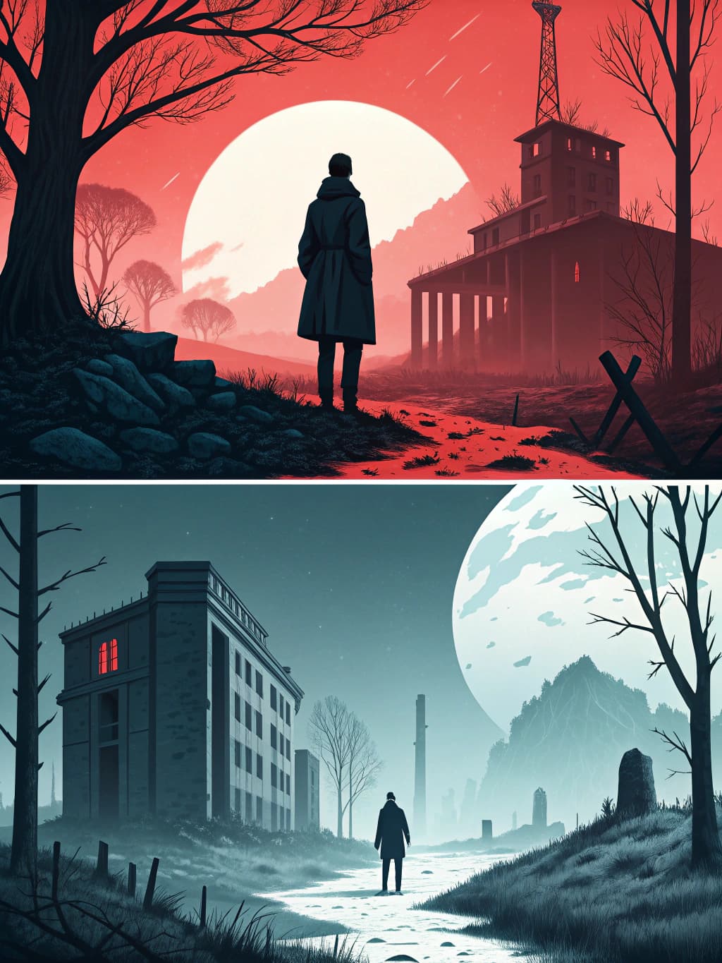 AI generated: random Sci-fi, dystopian images, minimal, (haunting, moody, bleak), (Hannah Höch),  (Mikalojus Konst...