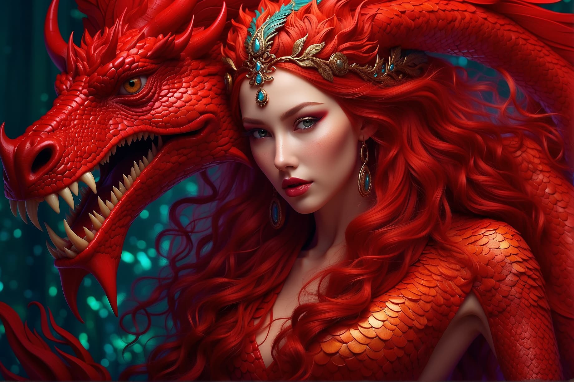 AI generated: A captivating alien female draconian shapeshifter is depicted in this vibrant and detailed digital d...