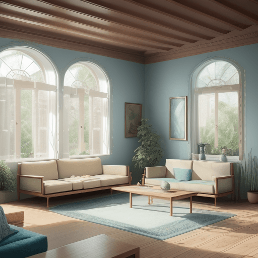 AI generated: High resolution photography interior design, dreamy sunken living room conversation pit, wooden floo...