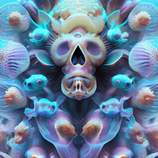 AI generated: Goddess close-up portrait ribcagel. jellyfish phoenix head, nautilus, orchid, skull, betta fish, bio...