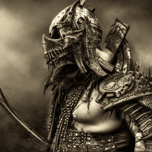 AI generated: (brutal warrior) intricate armor, intricate weapon, dark tones palette, battlefield in background::4...