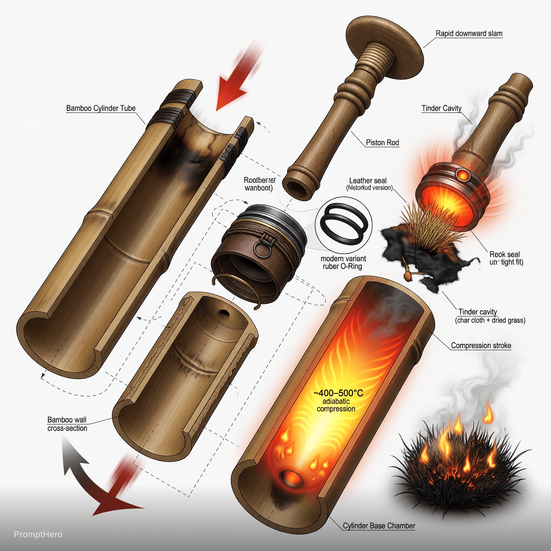AI generated: Highly detailed professional technical exploded isometric cutaway illustration of an ancient Southea...
