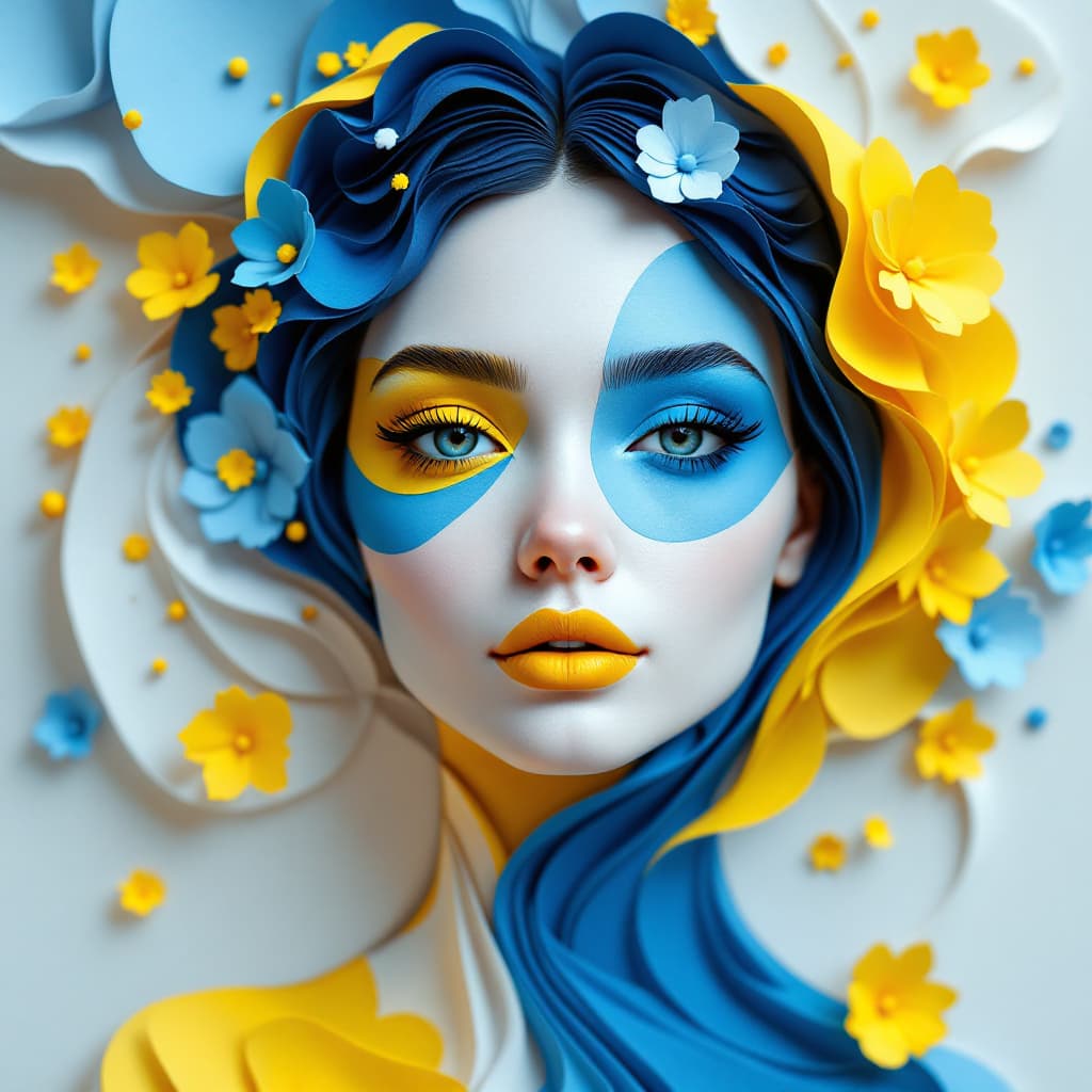 AI generated: 3d rendering, front view, woman
, paper work for a tactile style, select a color palette with vibran...