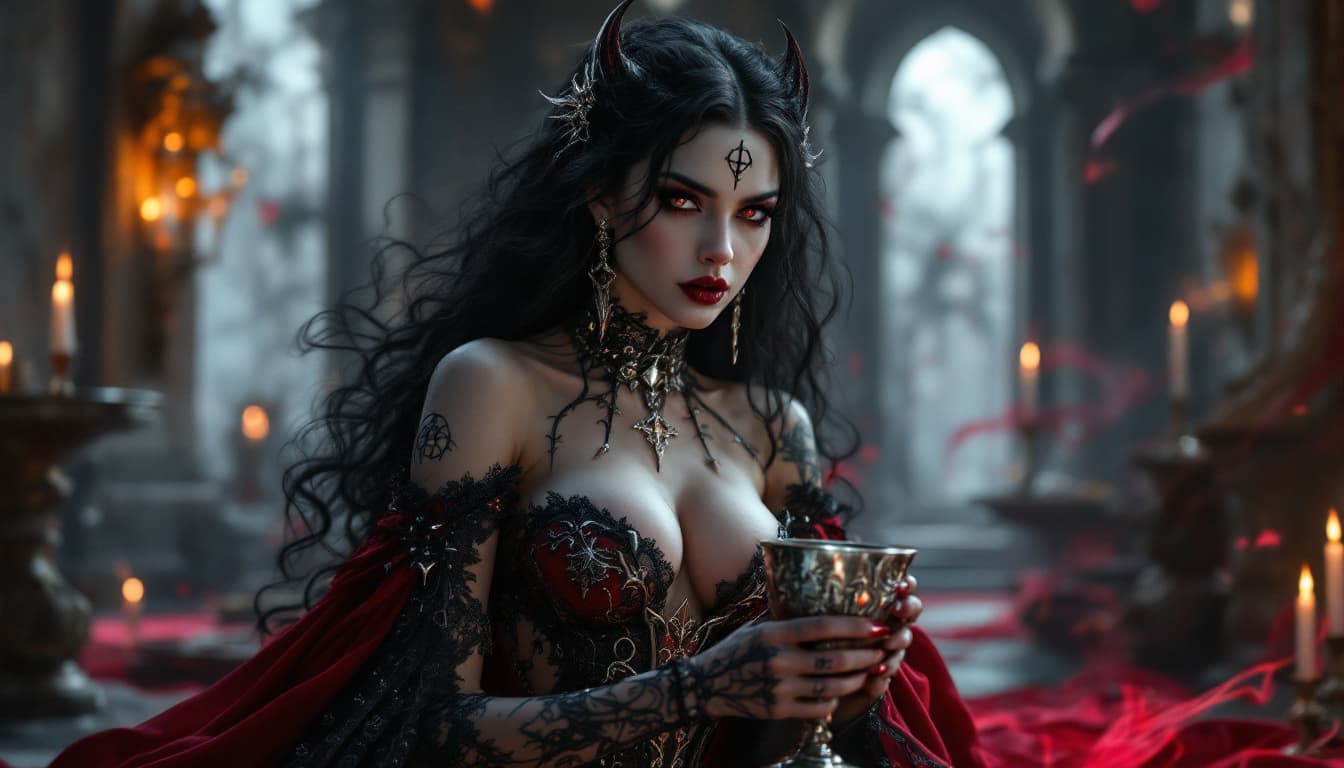 AI generated: Here is the description translated into English:

A breathtaking, ultra-realistic portrait of a goth...