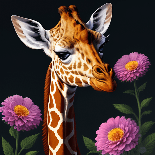 AI generated: the right face of giraffe in flowers by artist arne thun, in the style of natalia rak, 8k resolution...