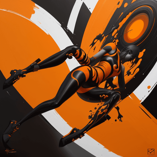 AI generated: the painting is colored in orange, black and yellow, in the style of complex compositions, dark whit...