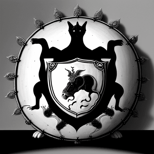 AI generated: shield with a fantastic being made of other animals from the fifteenth century in black and white
