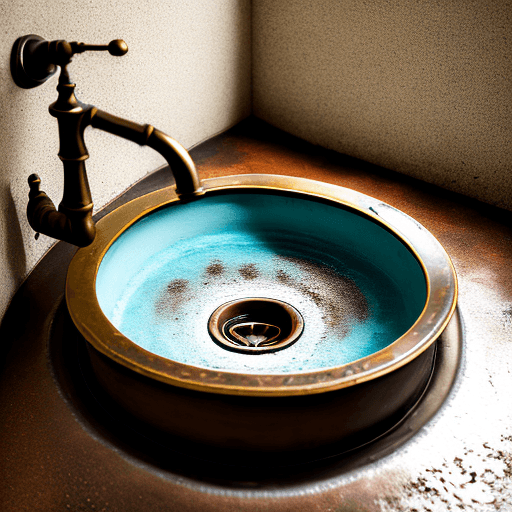 AI generated: water draining from an enamel sink in a whirlpool into a old bronze plughole