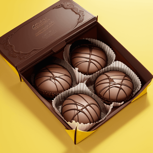 AI generated: portrait photography of a friends sharing a chocolat cookie box on a yellow background, with chocola...
