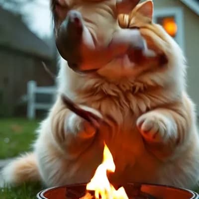 AI generated video: Frog jumps and kicks the fat cat on the face and runs away 