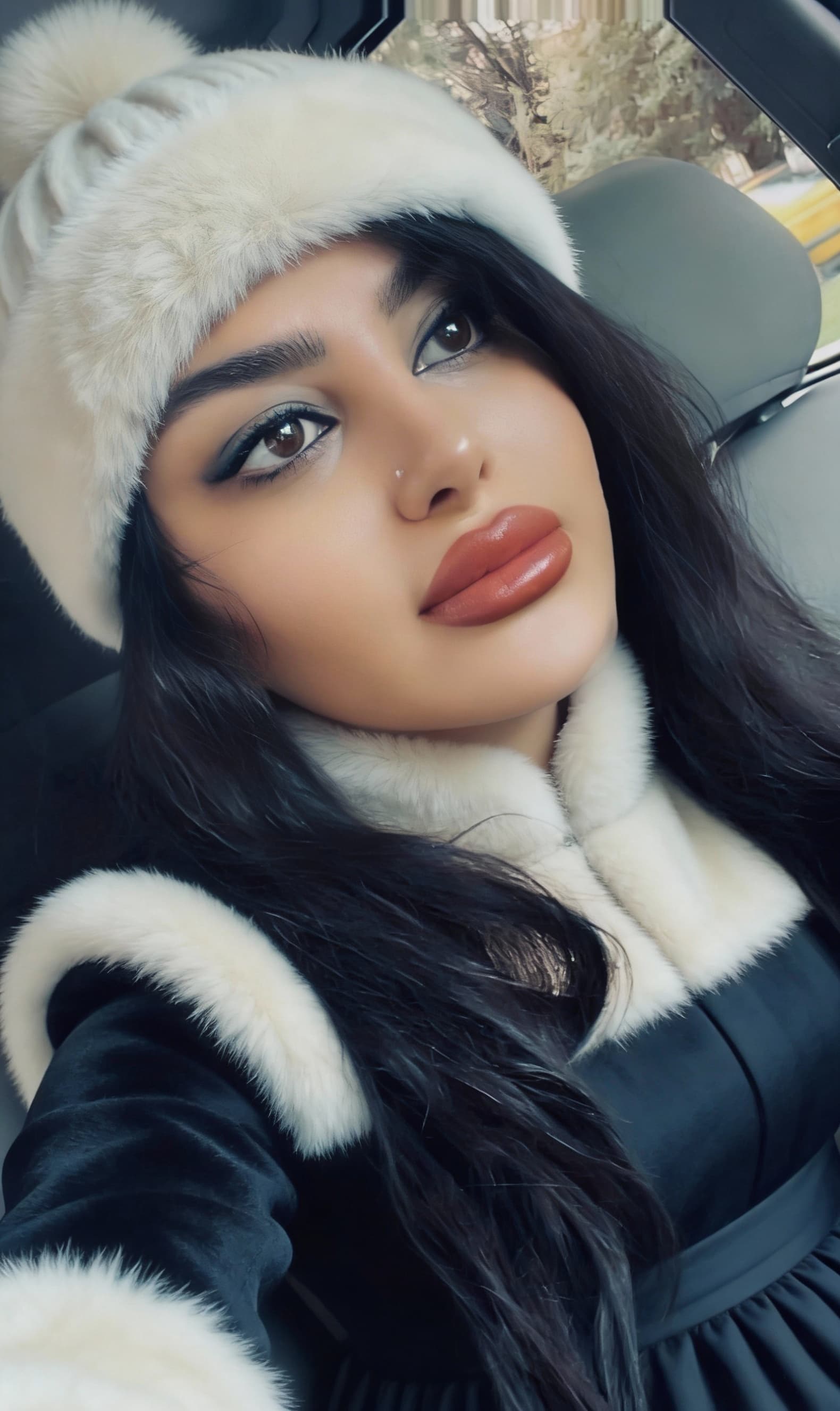 AI generated: This woman whit winter hat and winter dress