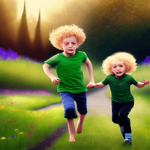 AI generated: Hyper realistic photo, 2 boys, blonde hair, blue eyes, 8 years and 6 years, 2 years girl, blond curl...