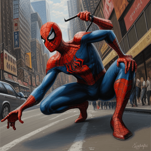 AI generated: oil painting of Spiderman and Daredevil on the streets of new york