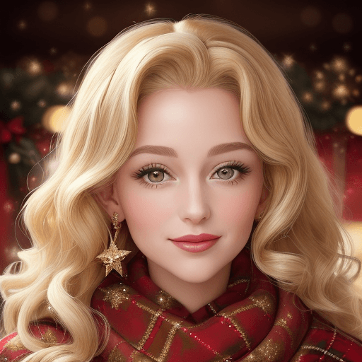 AI generated: A glamorous portrait of a woman during Christmas, her blonde curls perfectly styled with golden high...