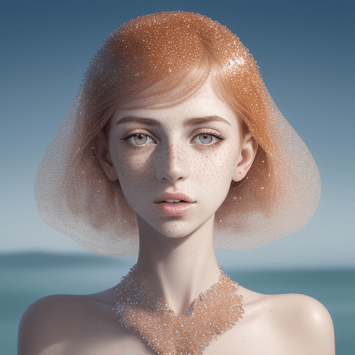AI generated: a woman with freckled skin is photographing her face, in the style of dmitry kustanovich, delicate m...