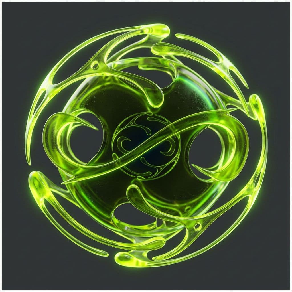 AI generated: Translucent neon-orange polymer material with radioactive toxic aesthetic, glassy jelly-like plastic...