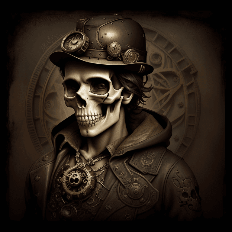 AI generated: steam punk carved skull photographic cinematic