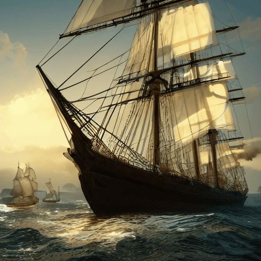 AI generated: photo of a ultra realistic sailing ship, dramatic light, pale sunrise, cinematic lighting, battered,...