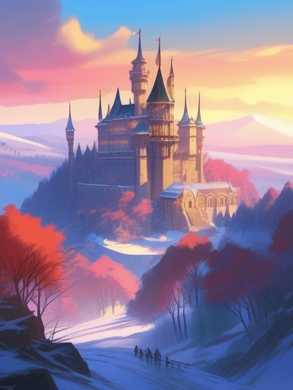 AI generated: anime artwork a painting of a castle in the middle of a snowy mountain, a detailed matte painting by...