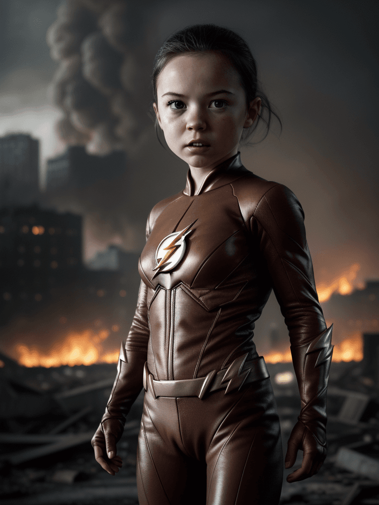 AI generated: Realism, portrait, portrait photography, half body, baby, little the flash, action, dc movie, dc uni...